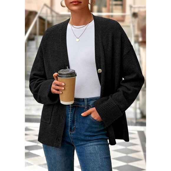 Women's 2025 Oversized Cardigan Sweaters Trendy Chunky Knit Long Sleeve V Neck B - Picture 5 of 8